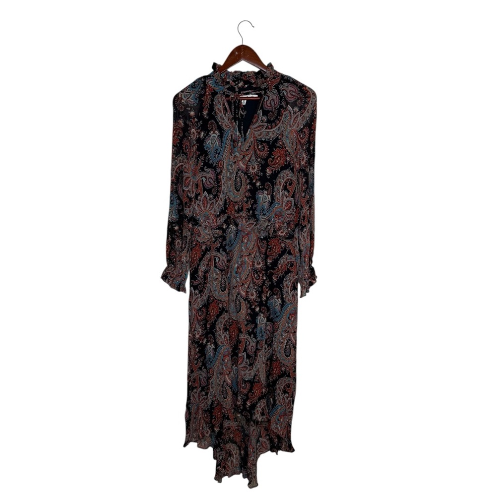 Banana Republic X Olivia Palermo Paisley 100% Silk Dark Boho Midi Dress Witchy - Picture 3 of 13